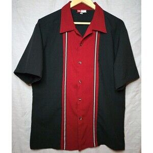 Vintage Iz It U Button Up Shirt Men's Large Red Center Panel Bowling Rockabilly